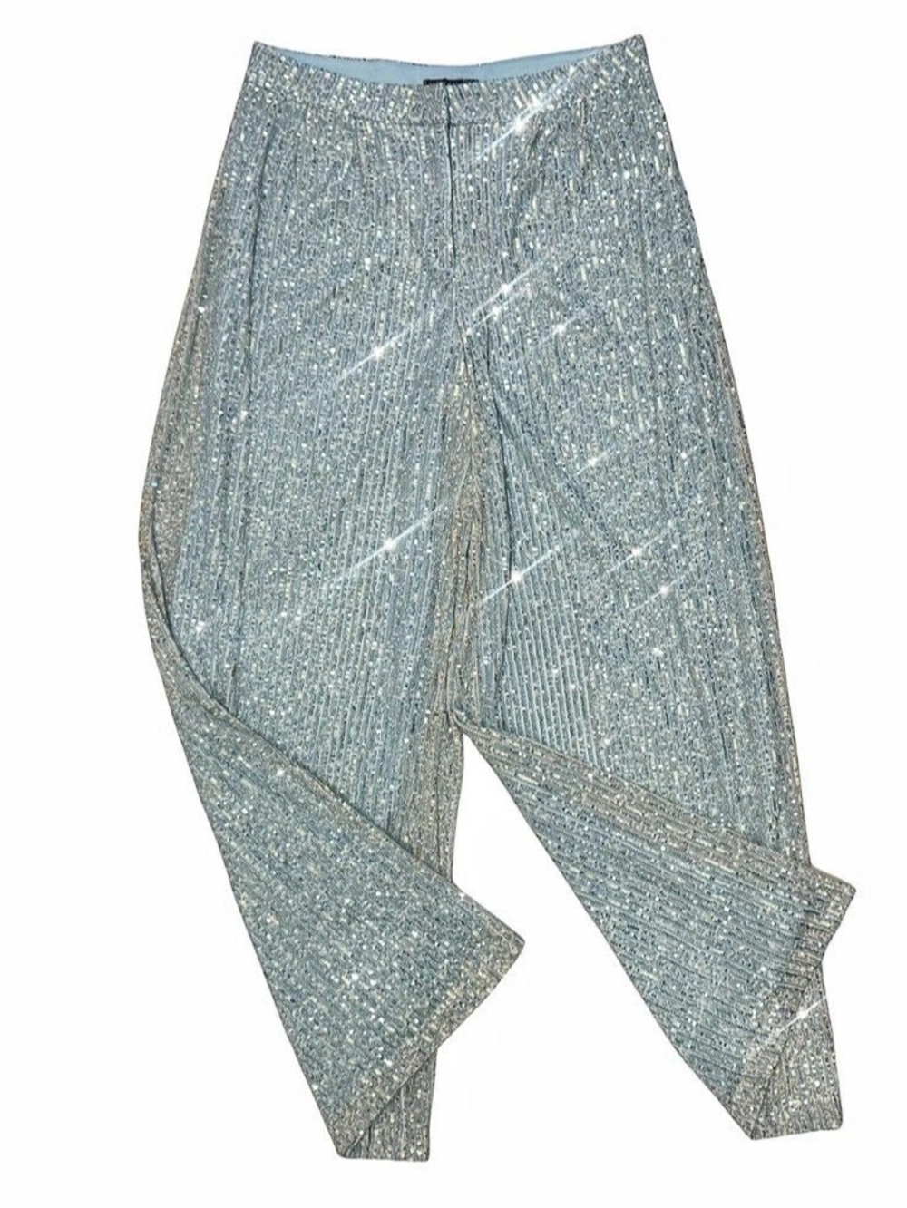 Nasty Gal Super Wide Leg Sequin Pants - Baby Blue & Silver - Size 10 - NWT!